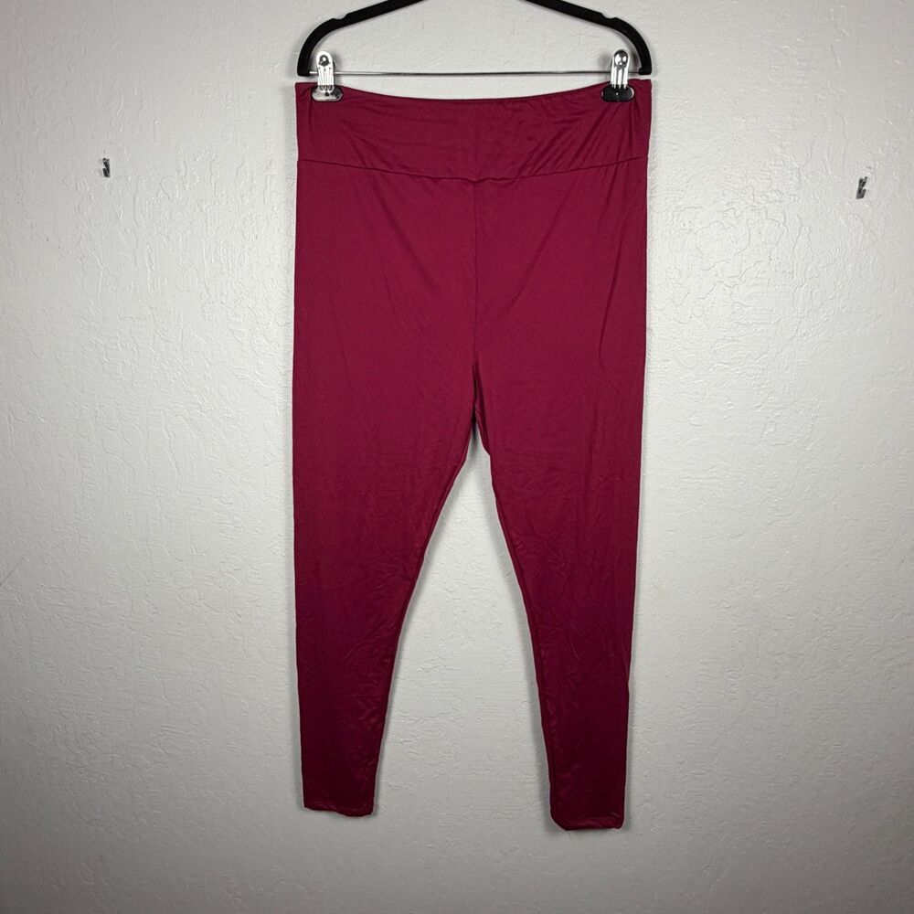LuLaRoe Women TC2 Burgundy Solid Leggings Stretch High Waist Soft 92% Polyester